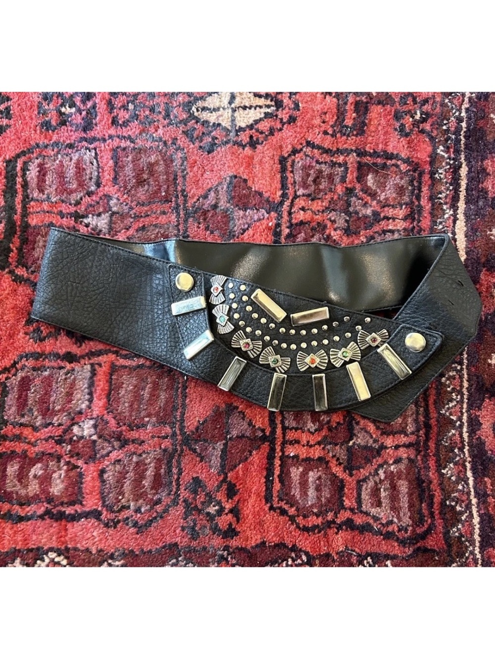 Vintage 80s Black Studded Rhinestone Waist Belt Festival Goth Boho S/M Glam Rock